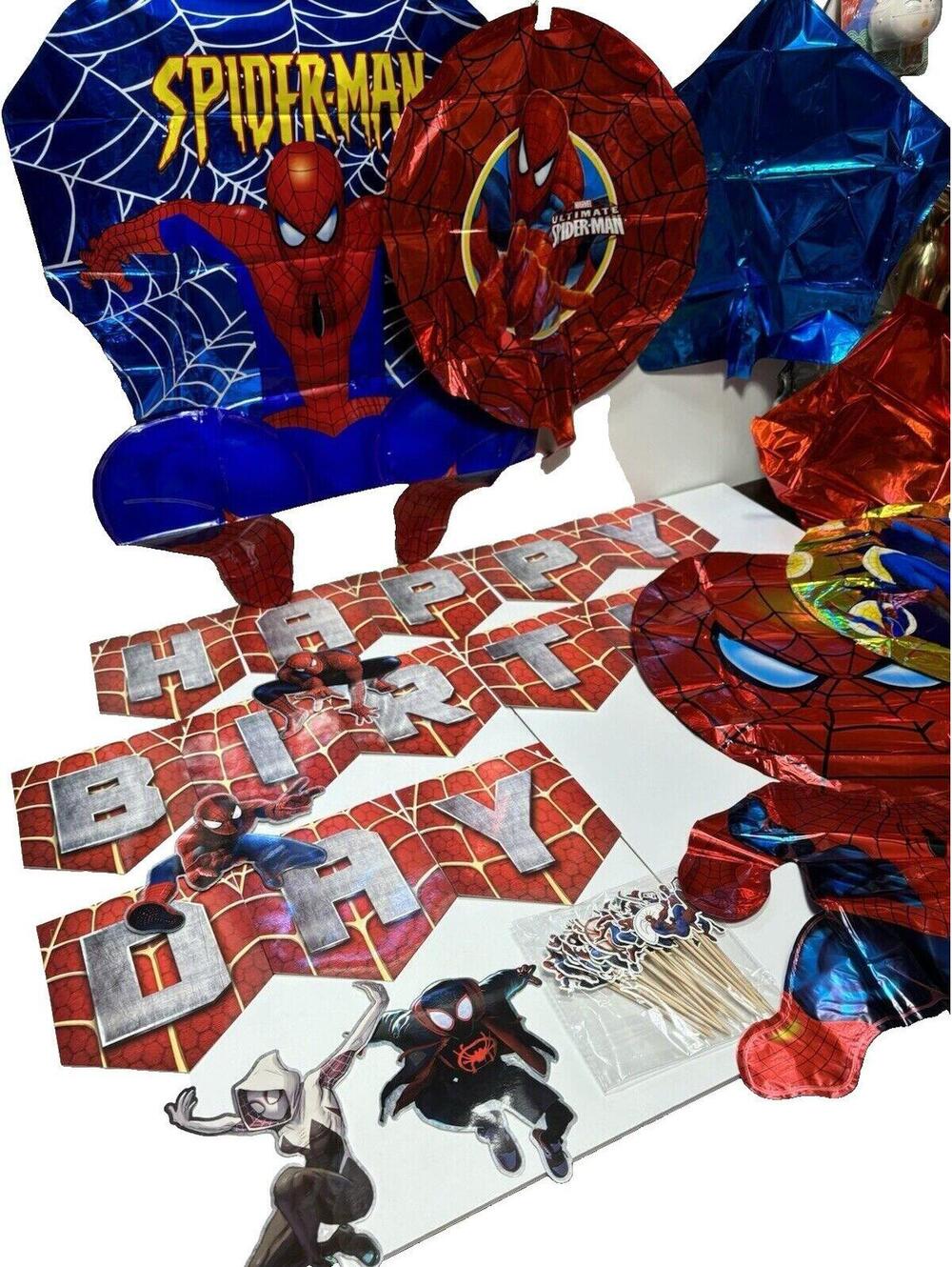 Spider-Man Birthday Party Decorations Set Banner Foil Balloons Cupcake Picks New - Picture 2 of 13